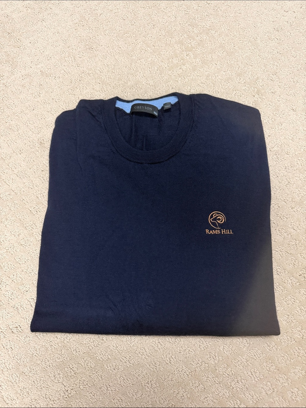 Greyson Navy Sweater with Rams Hill Embroidery